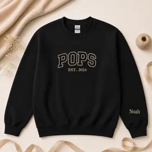 Embroidered Custom POP EST Year Sweatshirt, Personalized Embroidered POP Sweater With Kids Names, Personalized Father Day Gift For Dad, Papa, Grandpa Hoodie
