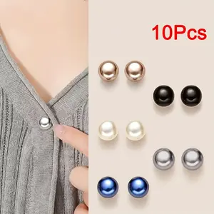 10 faux pearl plastic brooches - No-sew adjustable buttons, shiny spherical dark blue/black & white/beige decorative buttons, suitable for shirts, dresses, jackets, tops - Durable and easy to use (10 pieces)