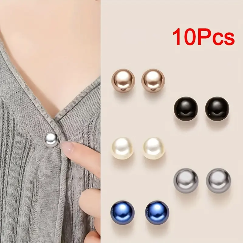 10 faux pearl plastic brooches - No-sew adjustable buttons, shiny spherical dark blue/black & white/beige decorative buttons, suitable for shirts, dresses, jackets, tops - Durable and easy to use (10 pieces)