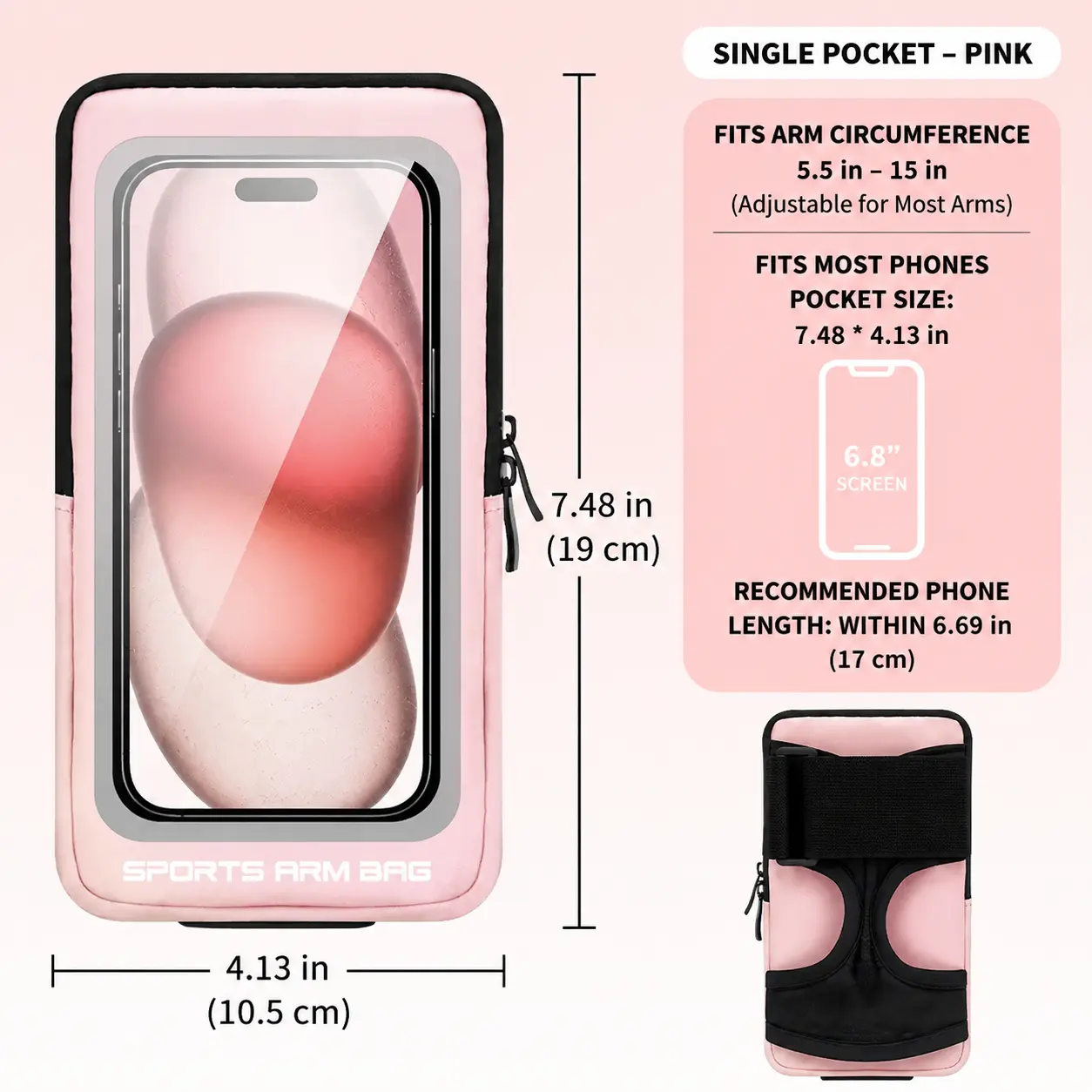 Unisex Running Armband Phone Holder with Touchscreen Window, Adjustable Sweat-Resistant Arm Strap, 1 Size for Gym & Run