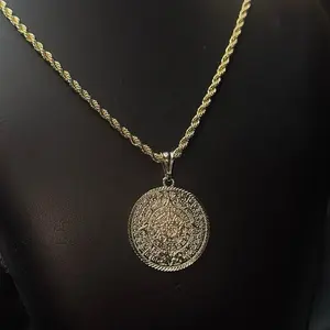 Aztec Calendar Pendant Necklace 24 inch Rope with Intricate Design Durable Chain for Everyday Wear Fit Style Handmade Fashion Accessory Handmade Jewelry