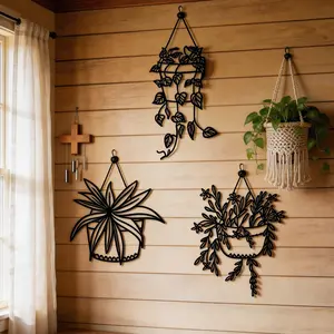 Fashion home set, 3 pieces of metal wall art, ivy design decorative flower pots, indoor/outdoor hanging wall decorations, easy to hang, Thanksgiving, housewarming gifts, home and kitchen decorations, floral patterns, metal materials