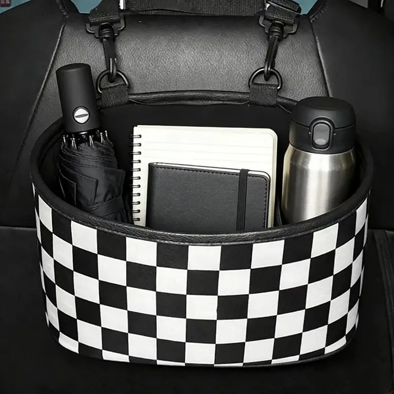 Car Seat Back Storage BagHoliday HaulCheckerboard Pattern Car Seat BackOrganizer, Car interior Accessories for CarStowing & Tidying,Boujee Car Accessories, Car Interior Decor