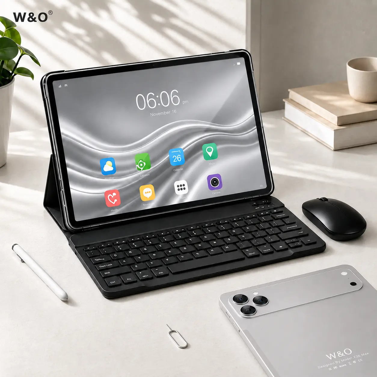 【TikTokShopBackToSchool】W&O 2026 Android 15, 11-inch Tablet, 12GB RAM + 256GB Expandable Storage, Long Lasting Battery, 10000mAh Battery, 5G WiFi, Portable Device with Keyboard, Mouse, Case, Stylus, Dual Camera, Work, Valentine’s Day Gift bundle smart, Us