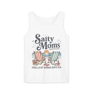 Men's Salty Moms Beach Club Tank Top - Vintage Cotton Knit Fabric, Relaxed Fit Undershirt