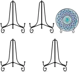 4 Pack Plate Stands For Display,Plate Holder 6 '',Picture Frame Stand of Metal,Frame and Artworks,Small Easel for Book,Tabletop Art,Picture,Photo Platter,black