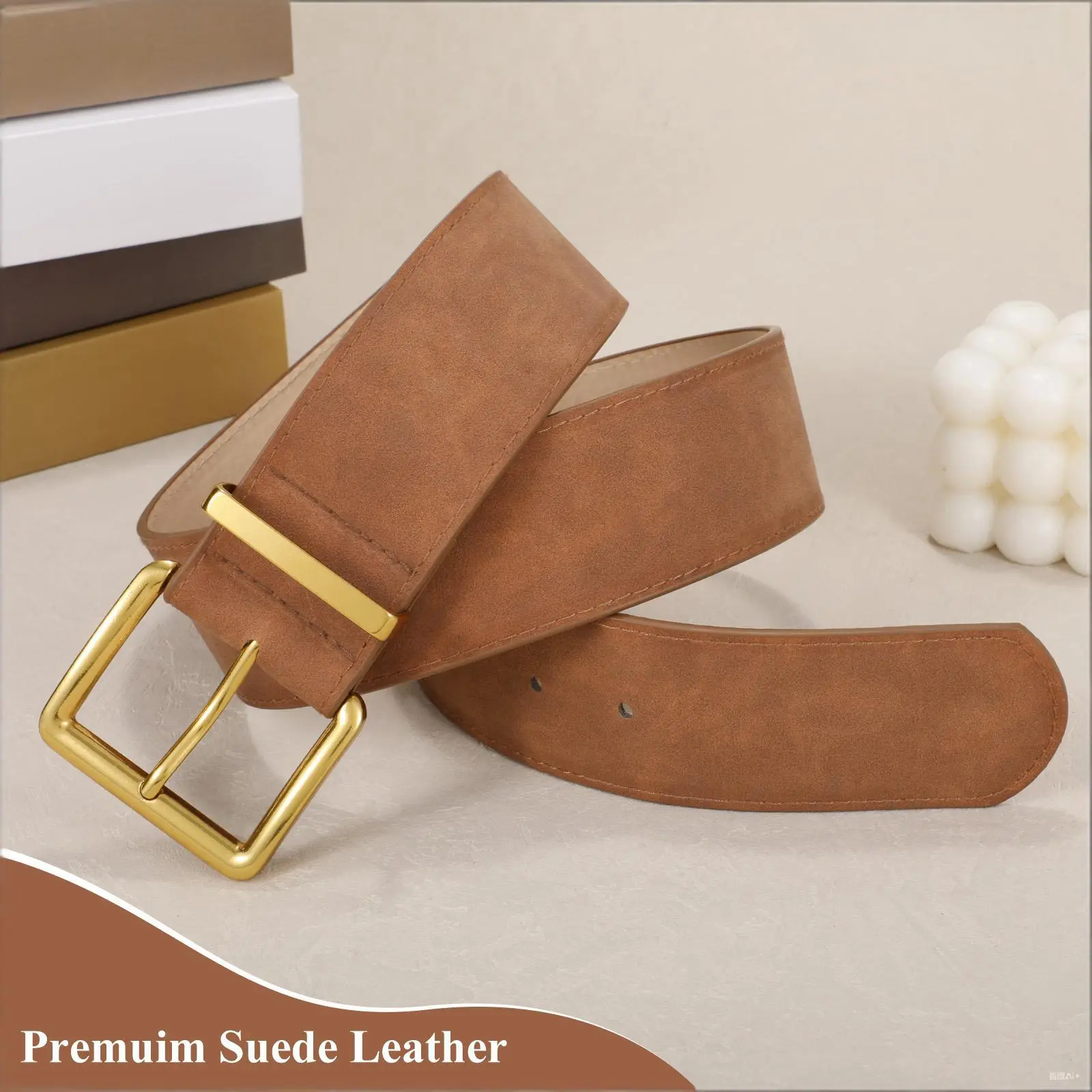 Faux Suede Leather Belt with Gold Buckle for Jeans Dresses JASGOOD Women Wide Chunky Belt for Dresses Fashion Thick  main image 3