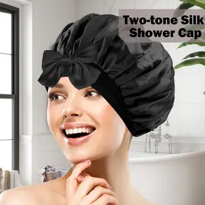 1 Count Double Layered Satin Night Caps  Satin Bonnet Silk Bonnet Hair Care Bonnet for Sleeping Hair Bonnet with Elastic Tie Band for Women Natural Curly Hair(pink,black,blue，brown)