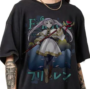 Frieren Vintage Apparel, Graphic Anime Tee, Aesthetic Japan Art