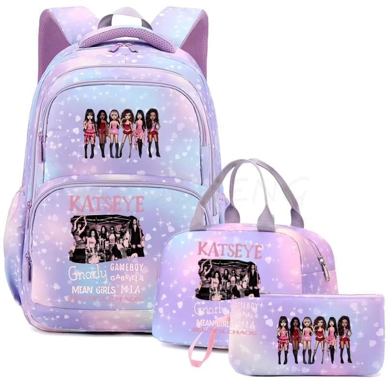 mochila Katseye Backpack Women 3 Pcs/Set Student SchoolBag  Large Capacity Outdoor Travel Bagpack Cartoon Students School Bag