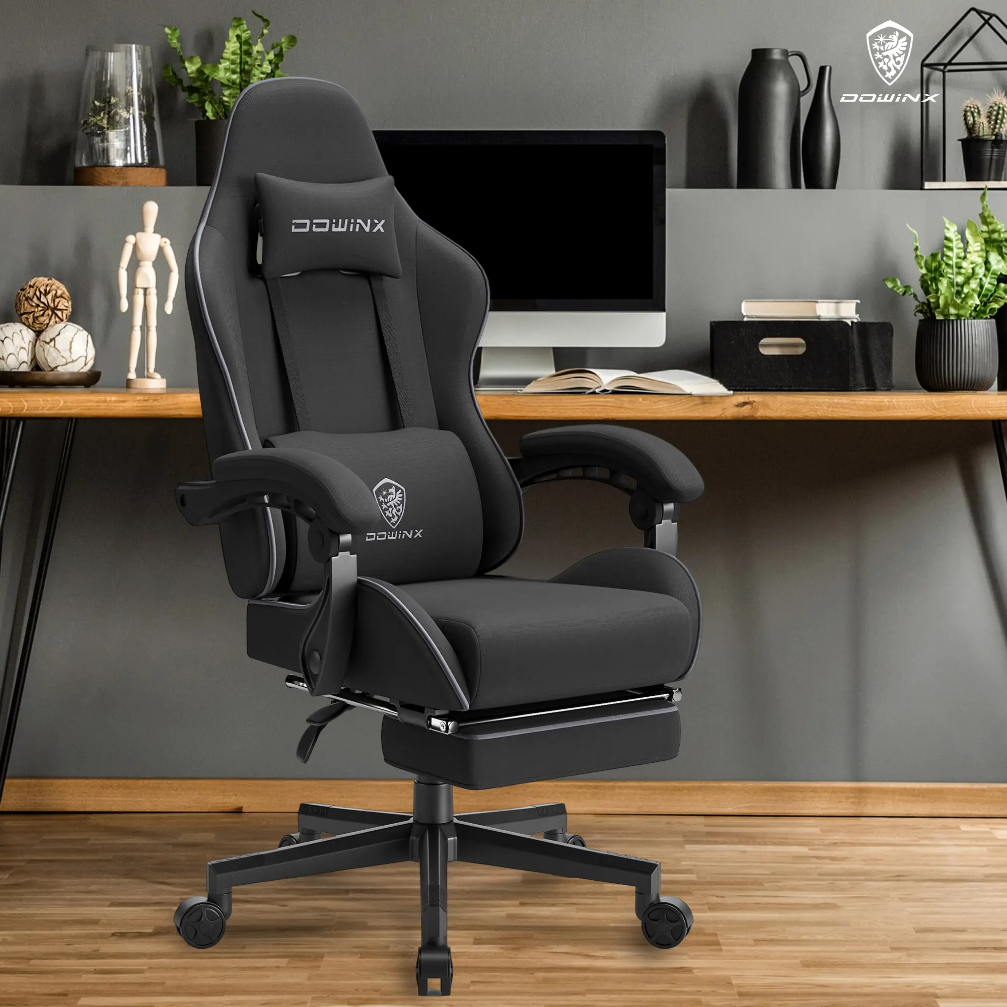 Dowinx Gaming Chair Fabric with Pocket Spring Cushion, Ergonomic Computer Chair with Footrest，Massage Game Chair Cloth with Headrest 290LBS