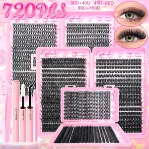 Extra Thick DIY Lash Extension Kit - Fluffy Volume Individual Lashes, Complete Set with Bond & Seal, Applicator & Tweezers