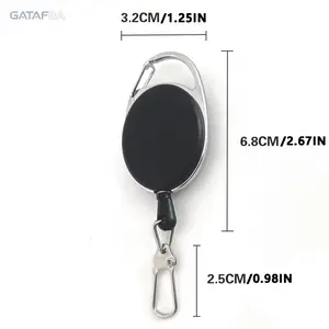 Zinc Alloy Fishing Retractor Black Oval Pull Ring Extension Buckle, 360 °     Rotatable Outdoor Snap Hook Keychain, 23.62IN Max Stretch Heavy Duty Anti-Lost Clip for Fishing Hiking Camping Outdoor Sports