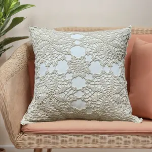 Boho Handmade Crochet Cushion Pillow Cover, Delicate Hollow Pattern on Cotton Base, Solid Cotton Back, Decor for Sofa Bedroom (No Pillow Insert)