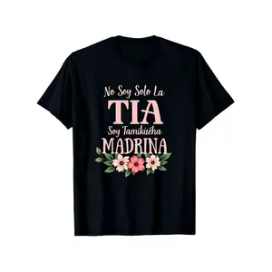 Women'S Spanish No Soy Solo La Tu00Eda Soy La Madrina Graphic T-Shirt - Black with Pink Lettering & Floral Print, Breathable Crew Neck Short Sleeve Casual Top for Family Parties, Casual Attire, Aunt & Godmother Gifts, All-Season Comfort Fit