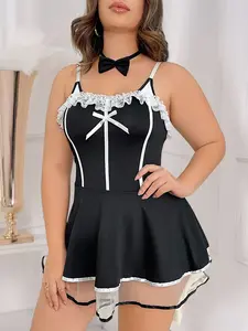 cool girl outfits bras for plus size  plus size erotic costume with inner skirt (without steel ring, thong, tie) Lingerie Womenswear Black And White Chic Elegant  Halloween lingerieset