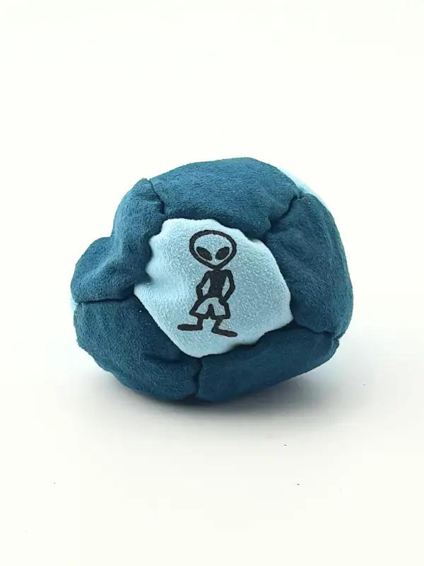 Neptune Sand-Weight Hacky Sack - Teal Body Sky-Blue Alien Patch Footbag, Hand-Built 45g, Flat-Landing Minimal Bounce for Stalls & Trick Work (Neptune Colorway)