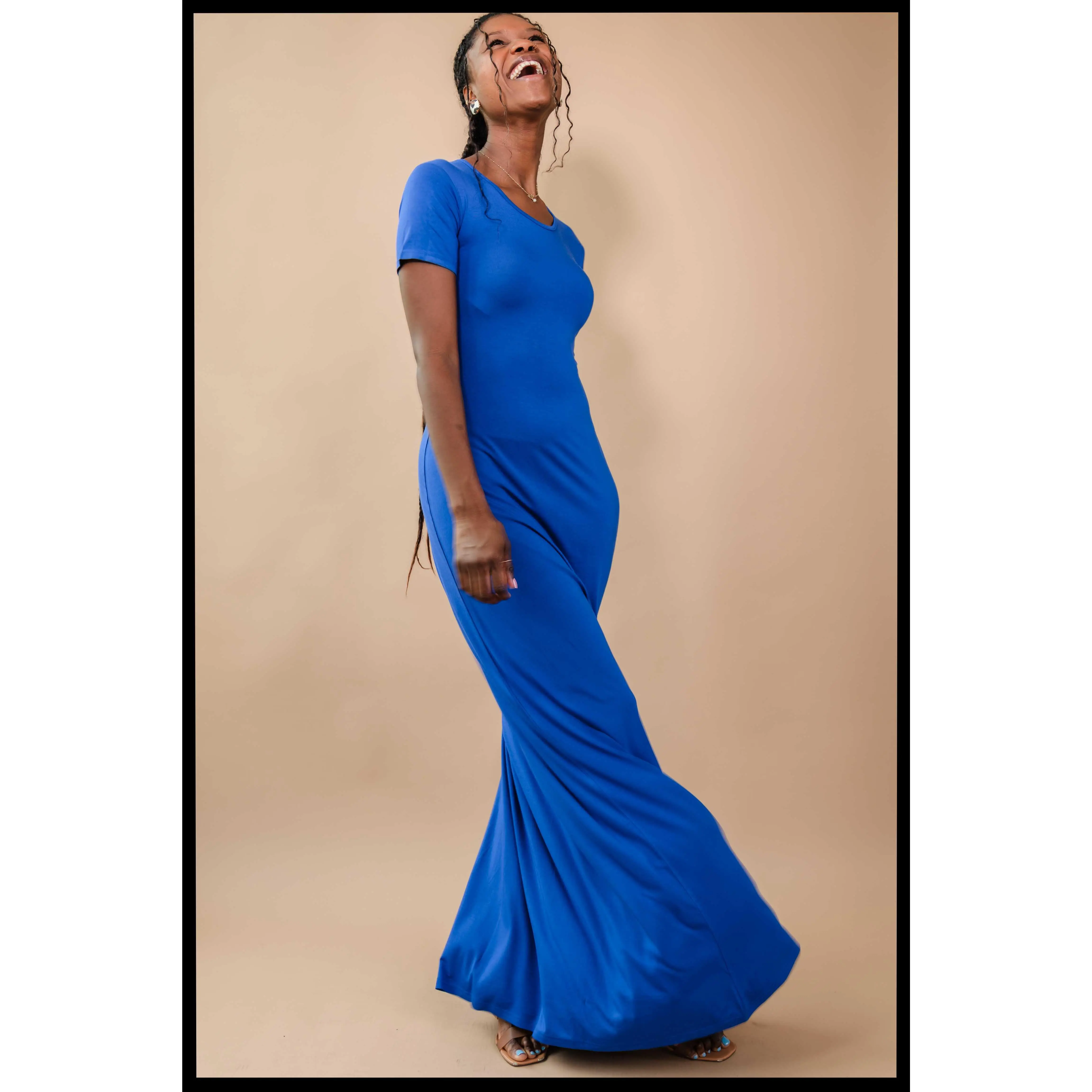 tate mcrae blue dress BABARONI Chiffon Royal Blue Bridesmaid Dresses V-neck Asymmetrical Backless  Straps Belt A-line main image 1