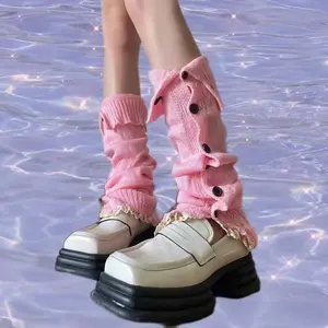 Y2K Button Design Leg Warmers Harajuku Women Girl Knitting Leg Warmer Socks Ladies Foot Socks Leg Warmers Winter Ankle Warmer