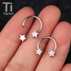 Oufer-16G/14G Titanium Five-star Shaped Horseshoe Ring Nose Septum Ring - Silver/Gold
