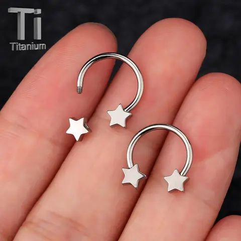 OUFER Titanium Nose Hoops - 14G-16G, 10mm 3D 5-Star-Shaped Ends, Hypoallergenic No Tarnish Best Material for Sensitive Skin, Unisex Silver/Gold Rhinestone Septum Jewelry for Individuals with Skin Allergies, Daily Wear Fashion Accessory