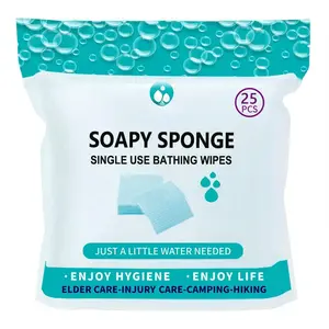 Rinse Free Bath Sponges No Rinse Bathing Wipes 25 Counts Soap Infused Lather Shower Wipes for Bedridden Campers Hikers