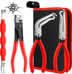 5PCS Electrical Disconnect Pliers Set, Automotive Electrical Connector Removal Tool with Dual End and Straight & 60° Angled, Hose Clamp Pliers with Storage Box for Cars, Trucks, SUVs