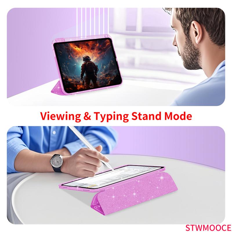 STWMOOCE iPad Case for 11-inch A16, 10.9-inch 10th Gen, Air4/5th, Air M2/M3, Pro 3/4/5th, Pro M4/M5, 12.9/11/13-inch M4/M5 - Glitter Cover with Sparkly Clear Transparent Casing, Pink PU Leather, Colorful Protective Tablet Case