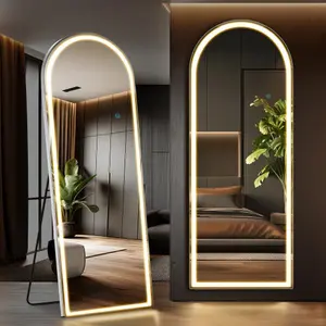 Full Length Mirror with LED Lights, 71"x26" Floor Mirror with Dimming & 3 Color Lighting, Led Mirrors Full Length with Stand for Bedroom, Dressing Room, Arched