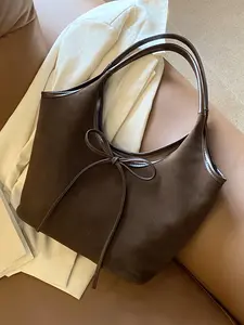 Simple  classic one-shoulder handbag, retro and exquisite, three-dimensional bow tie solid color one-shoulder bag, niche design casual fashion suitable for students, office workers daily commuting, shopping, etc., PU Tote Satchel