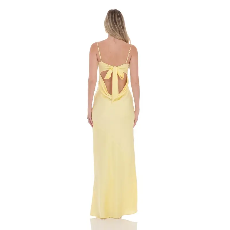 Satin Open Back Maxi Dress in Yellow
