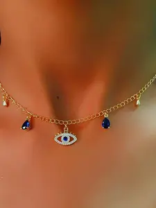 Demon Eye Alloy Necklace, European and American Style Crystal Eye Pendant, Summer Jewelry, Women's Fashion Accessory