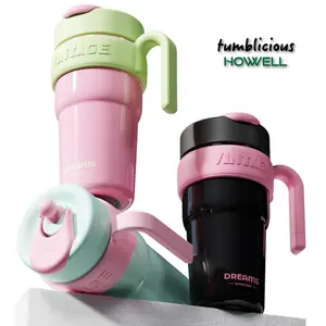 HOWWELL, Tumbler, 24oz, Tumbler with Handle, Straw, Stainless Steel, Vacuum Insulation, Ceramic Coating Inside, Leak Proof, Spill Proof Drinkware Flasks Portable Mug Bottled Water Bottles