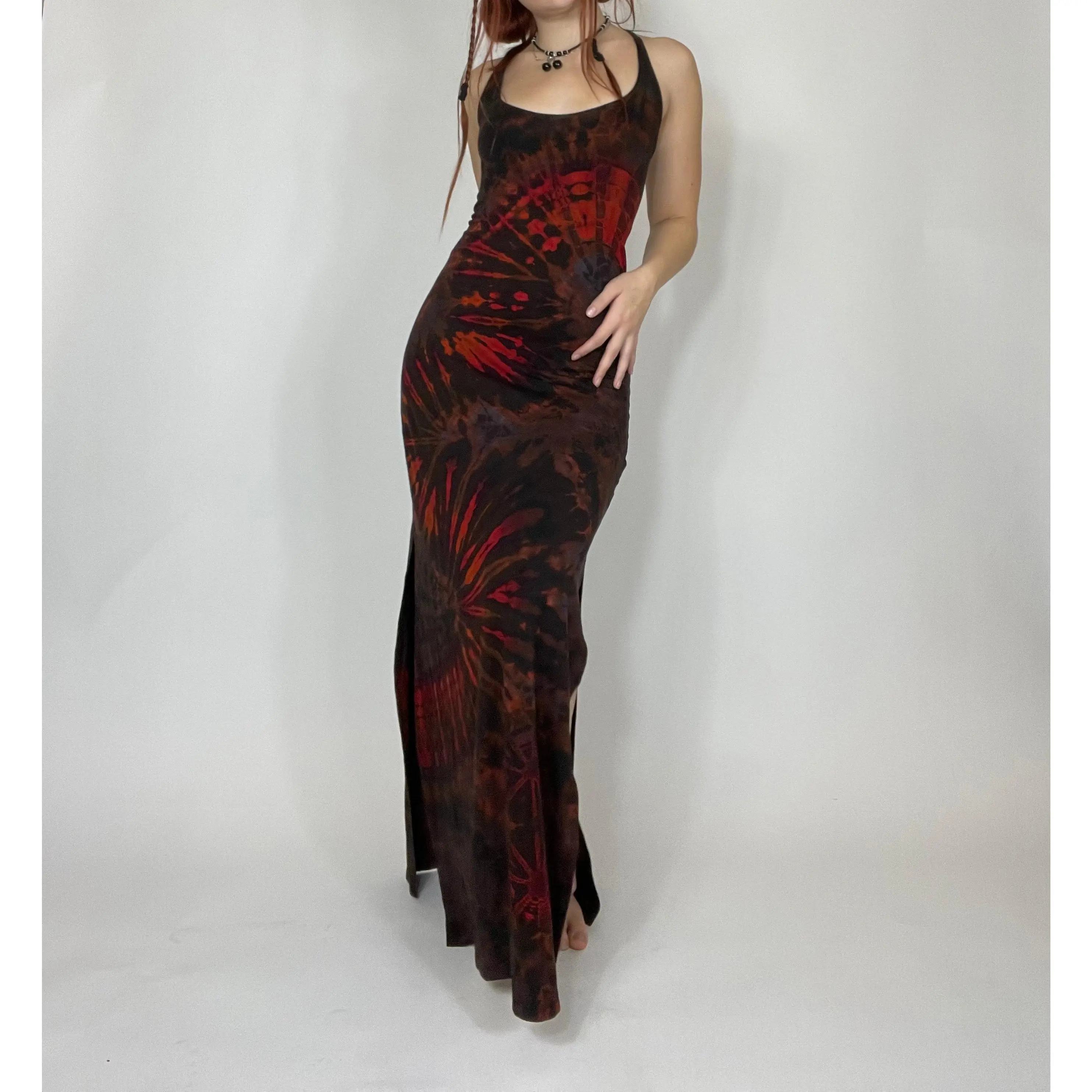 brown and blue tropical flight stripes organic cotton midi dress Flying Tomato Dusty Blue Striped Tiered Midi Dress