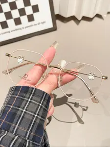 Geometric Polygon Metal Frame Glasses, Stylish Light Blocking Glasses for Women, Fashionable Eye Protection Accessory for All Seasons, Trendy Frames