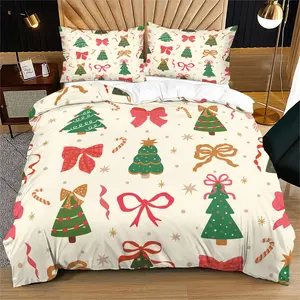 Christmas bow pattern, soft and durable bedding set, includes 1 cover and 1 or 2 pillowcases, does not include a insert or pillow inserts, perfect as a Christmas holiday gift