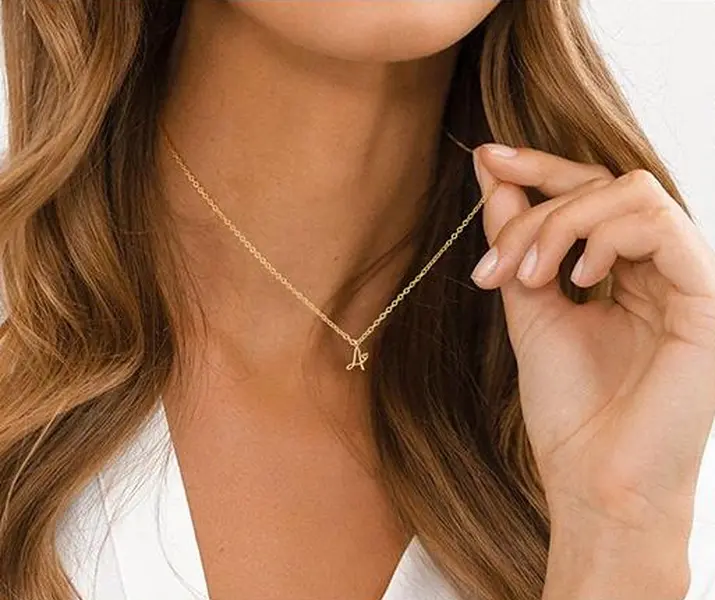 Initial Letter Necklace for Women – Dainty Gold Waterproof Monogram Pendant Choker, Cute Minimalist Personalized Jewelry, Trendy Everyday & Valentine’s Day Gift