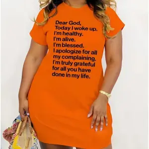 Plus Size Women's Motivational Graphic Tee/Dress - Stretchy Round Neck Short Sleeve Black with White Letter Print Comfortable Casual Everyday Outfit for Summer Womenswear