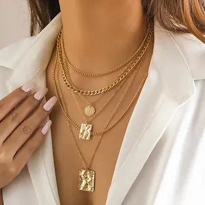 Personalized niche metal chain stacking necklace sweet and cool fashion geometric pendant necklace for women