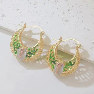 14K Gold Plated Our Lady of Guadalupe Hoop Earrings, Enamel Filigree Virgen Mary Earrings for Women, Religious Catholic Jewelry