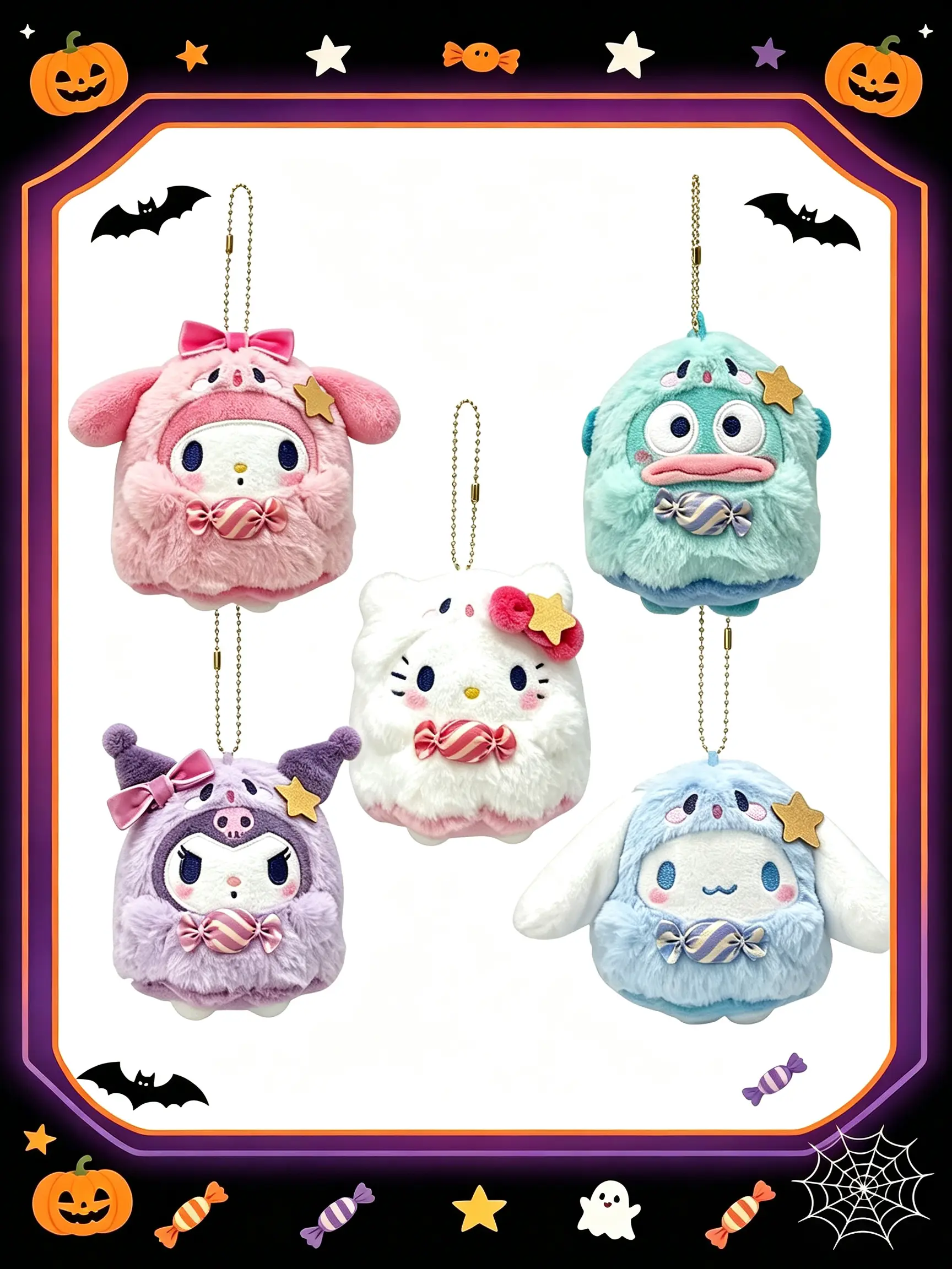Sanrio Hello Kitty Halloween Ghost-Themed Keychain, Cute Spooky Ghost Bag Charm Backpack Pendant Kawaii Halloween Accessory Gift for Girls Teens Sanrio Fans