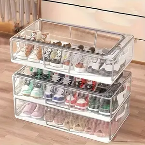 Transparent Shoe Storage Boxes, Modern PVC Material, Rectangular with Steel Frame Support, Foldable Space-Saving Design, Home Dormitory Use, Organiser