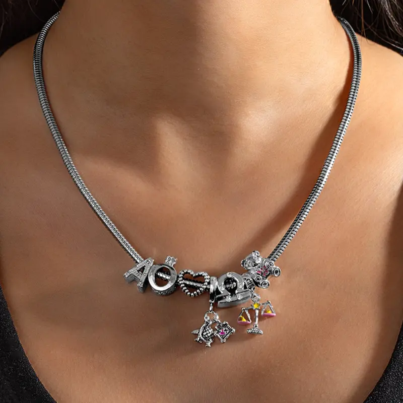 【Black Friday】Elegant Bear Zodiac Pendant Necklace and Bracelet Set, Letter & Heart Initial Zirconia Jewelry for Women, Perfect Gift for Holidays and Birthdays, Fashionable Jewelry Set