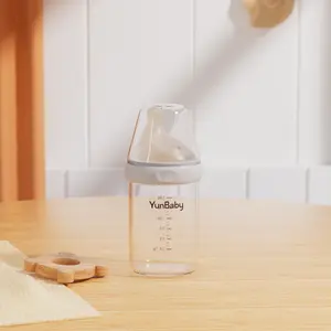 YunBaby Newborn Baby Bottle 6oz, made of borosilicate glass, anti-colic, with a wide neck, breast-like nipple,BPA Free
