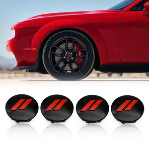 2.5 Inch Black Red Slashes Wheel Hub Center Caps For Challenger Charger Durango 2017-2023 Decor Car Rims