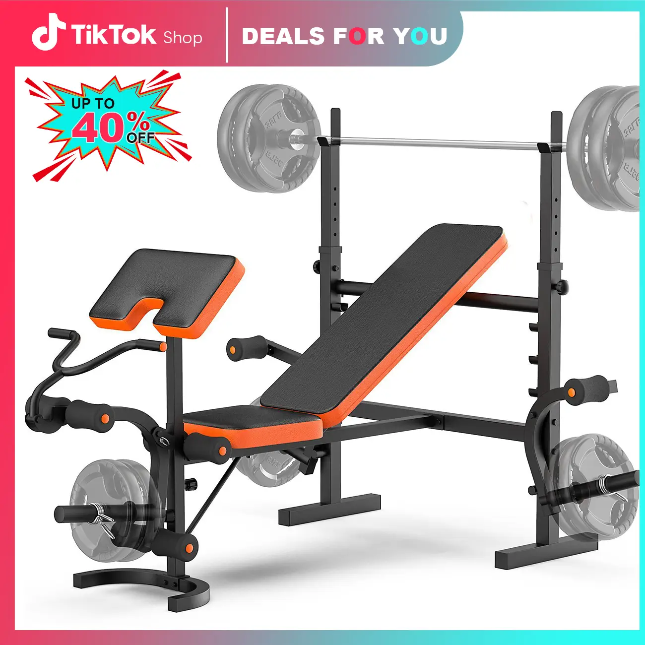 6 in 1 Olympic Weight Bench with Leg Extension No Weight Plates Included, Workout Bench for Home Gym with Rack & Preacher Pad, Banco Para Hacer Ejerci