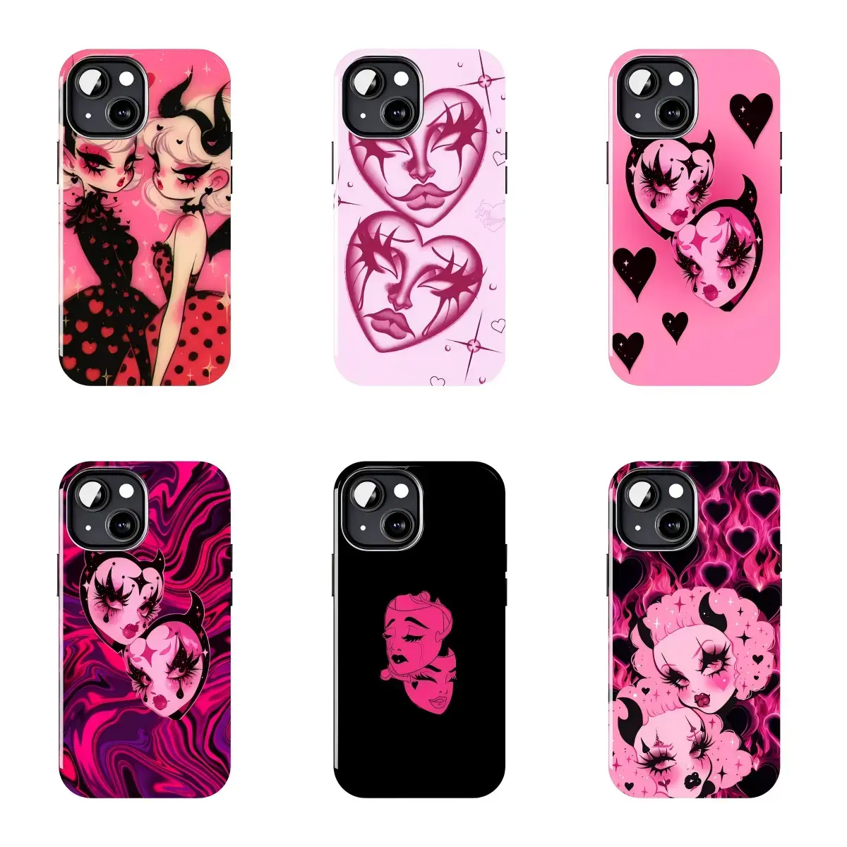 Pink Goth Devil Girl Heart Phone Case Suitable for Phone Y1645 | Phone Case Compatible with iPhone 17 16 15 14 13 12 11 pro pro max & Samsung S26 S25 S24 S23 S22 Durable Protection Dual Layer Design Glossy