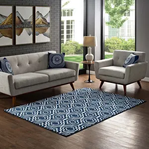 Modway Frame Transitional Moroccan Trellis 8x10 Area Rug in Moroccan Blue and Ivory