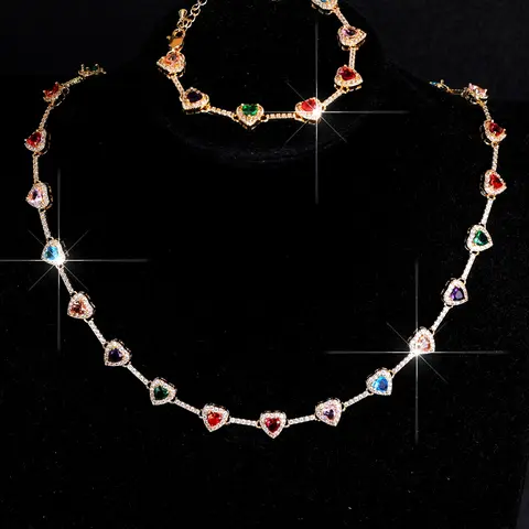 Women's 18k Gold-Plated Zircon Heart Shape Design Necklace & Bracelet Set, Elegant Jewelry Sets, Copper Material, Perfect for Daily Wear, Stylish Accessory
