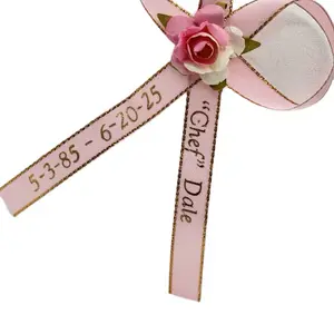 Personalized Quinceañera & Baptism, Baby shower, wedding Ribbons - Customized Event Decorations with White Rose Accent for Special Celebrations - Ribbon for  Quinceañera & Baptism Event